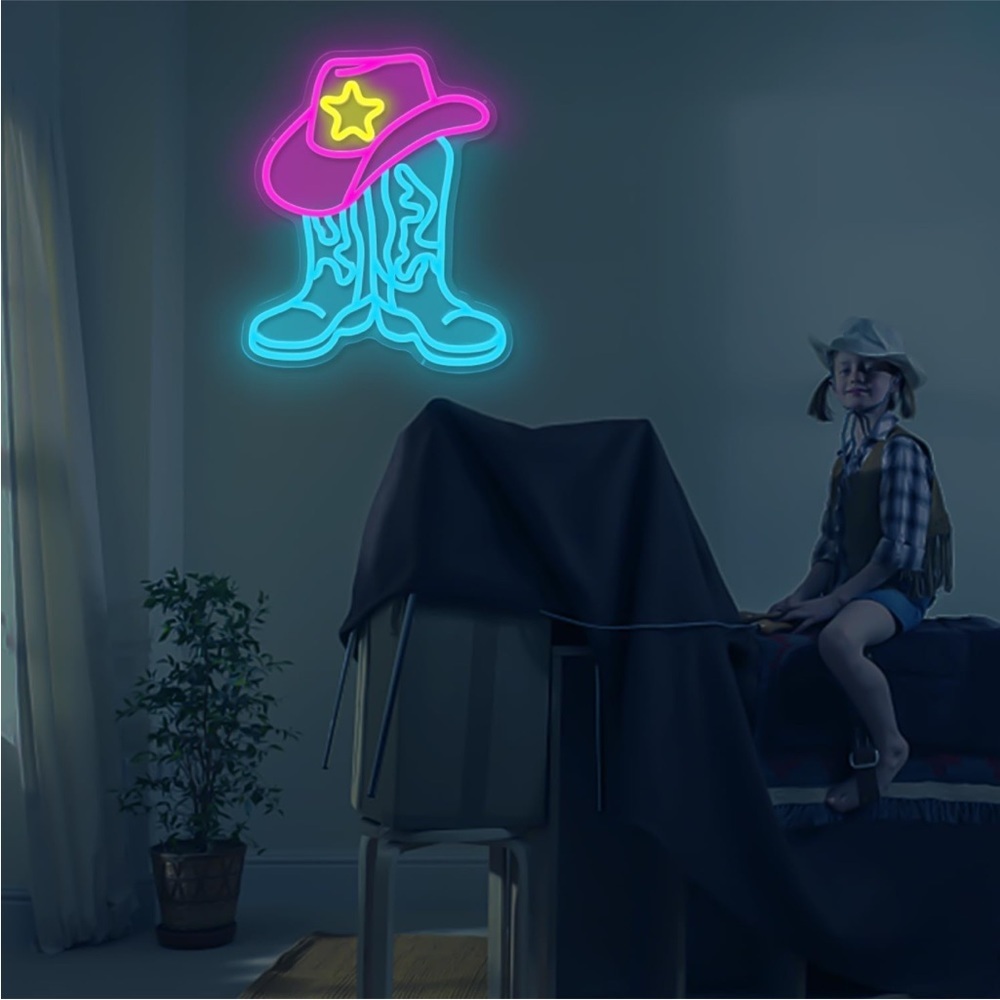 Neon Cowgirl Boot Blue Pink Bday Party Wall Indoor Outdoor Gift Light LED Decor - Picture 2 of 4